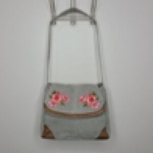 Floral Embroidered Gray Crossbody Bag